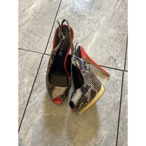 ALDO Shoes Womens Size EU 38 Snake Print Platform Slingback Peep Toe Stiletto